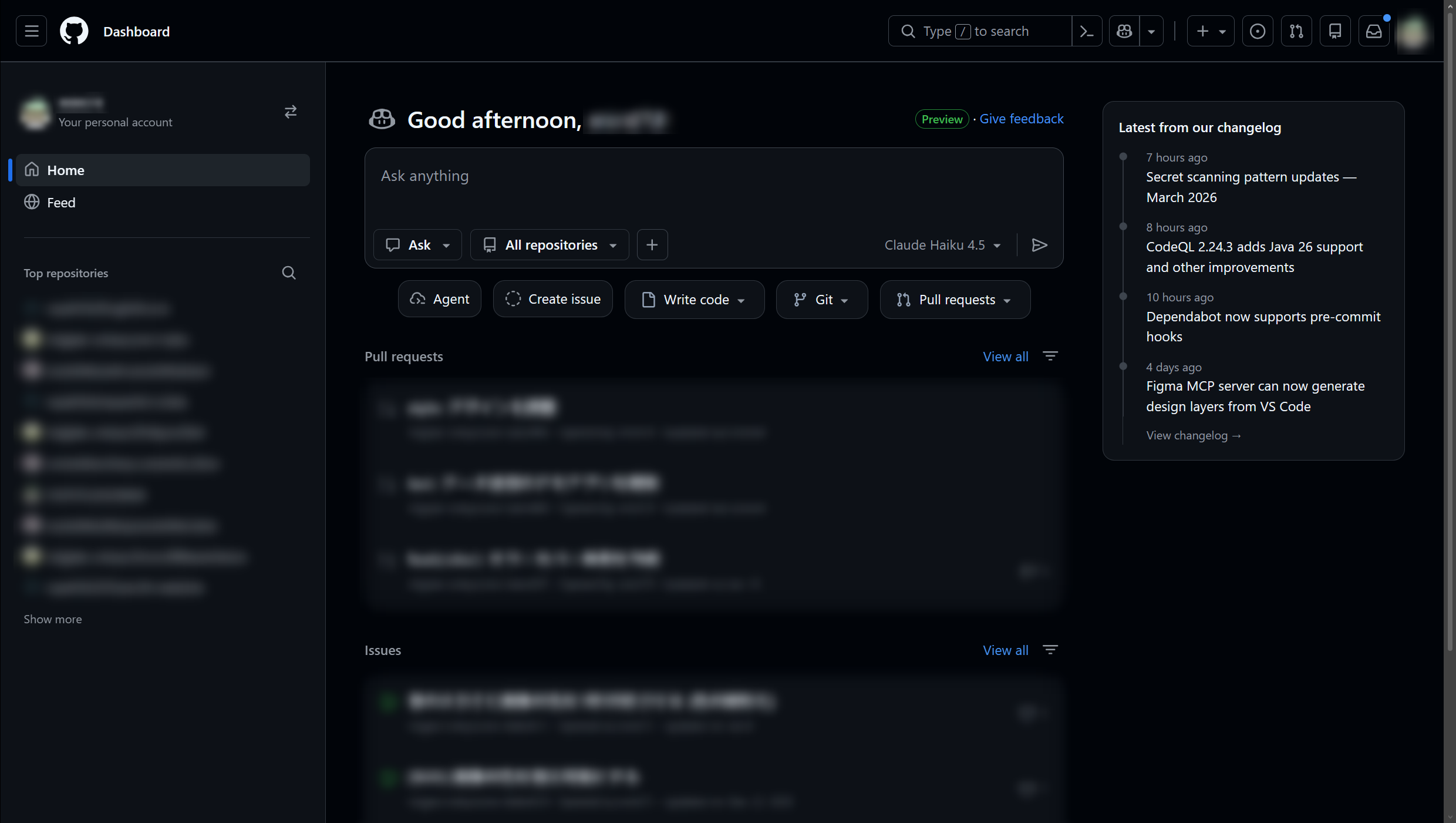 GitHub ホーム画面
