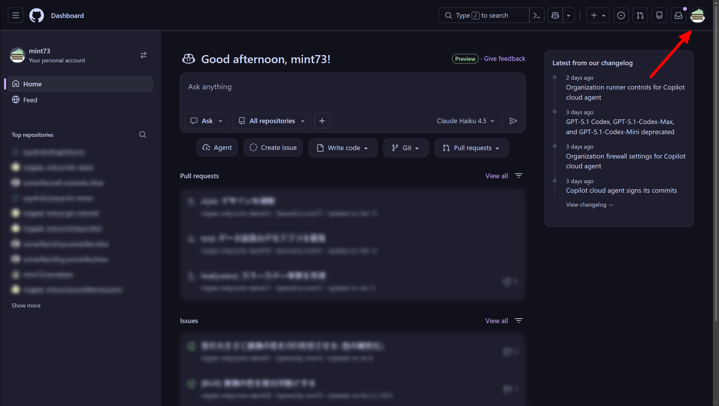 GitHub Home → Settings